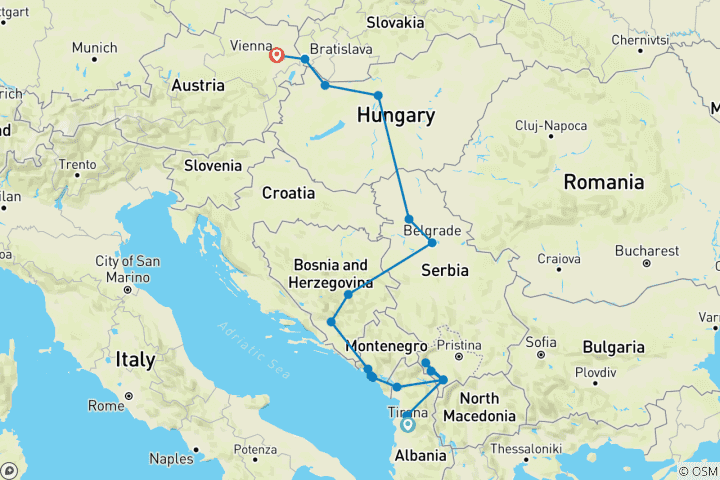 Map of Grand Odyssey: Tour of Enchanting Balkans & Central Europe in 14-Days