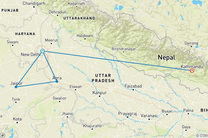 Karte von Goldenes Dreieck mit Kathmandu, Supersaver (Mehrländer)