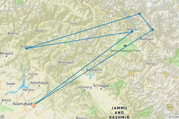 Carte du circuit 20 jours Concordia K2 Base Camp & GONDOGORO LA Trek Pakistan