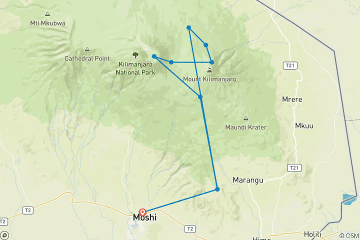 Map of Rongai Route - 7 Days