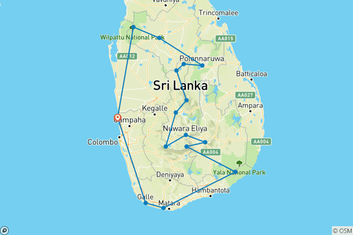 Kaart van Sri Lanka onoverdekt met Wildleven, Natuur, Avontuur en Cultuur