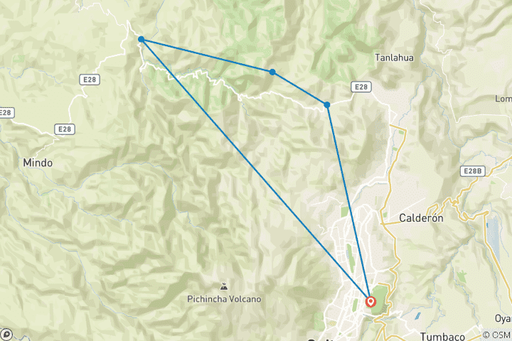 Map of Ecuador Cloud Forest 5 Days Hiking Tour
