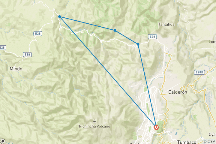 Carte du circuit Trek de 5 jours dans la forêt des nuages de l'Équateur