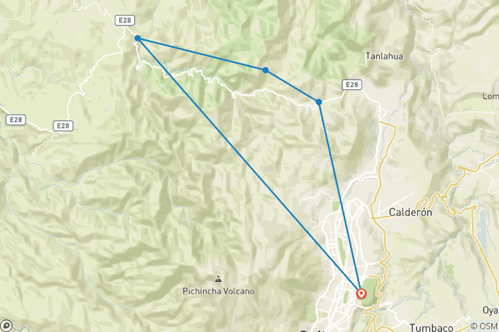 Carte du circuit Trek de 5 jours dans la forêt des nuages de l'Équateur