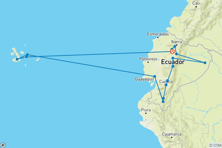 Kaart van Ecuador Grote Vijf 18-daagse Tour