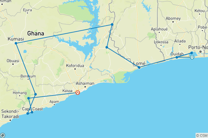 Carte du circuit Explorez le Bénin, le Togo et le Ghana en 14 jours