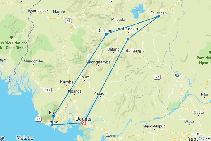 Map of Cultural Tour of Cameroon - 7 Days