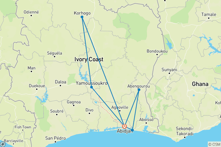 Map of Cultural & Historical Tour of Ivory Coast, 8 Days