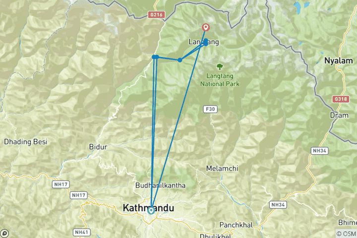 Carte du circuit Trek dans la vallée du Langtang