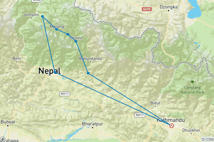 Map of Express Annapurna Circuit Trek -11 Days