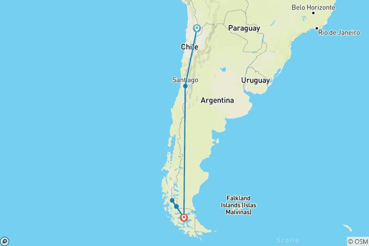 Map of 8 -  Days Experience in San Pedro de Atacama & Torres del Paine National Park