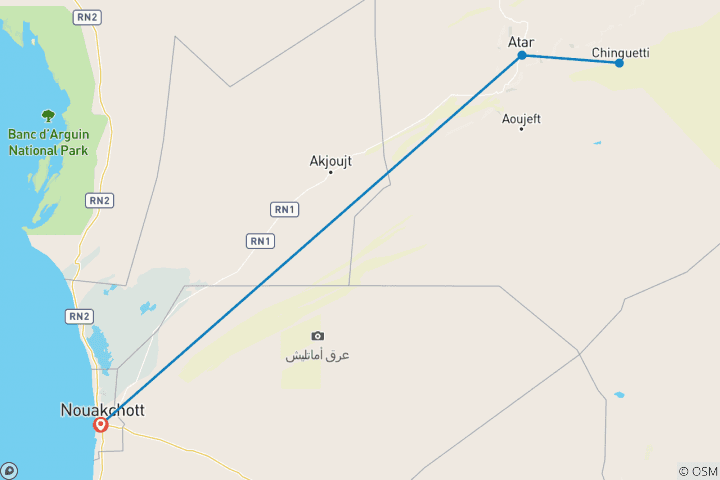 Carte du circuit Explorez la Mauritanie - 8 jours