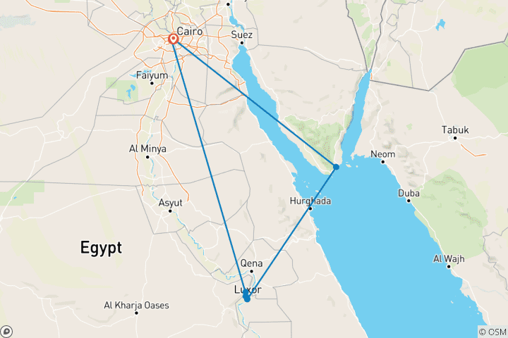 Kaart van 7 Daagse Caïro Luxor en Sharm El Shiekh Vakantie (Bezoek aan GEM Museum)