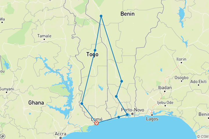 Carte du circuit Découverte du vaudou au Bénin et au Togo (Festival du vaudou)