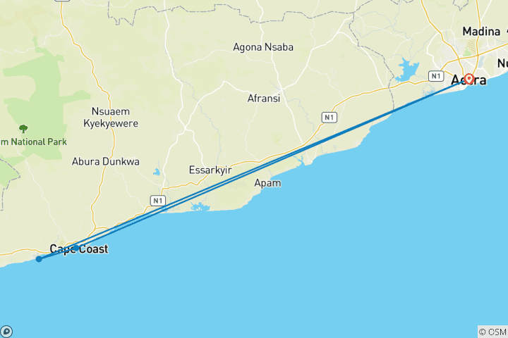 Carte du circuit Introduction au Ghana - 4 jours