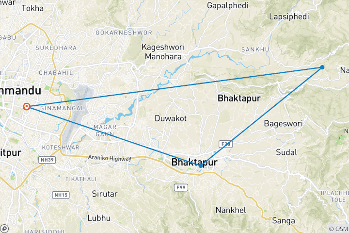 Map of Extended Kathmandu Valley Tour- 7 Days