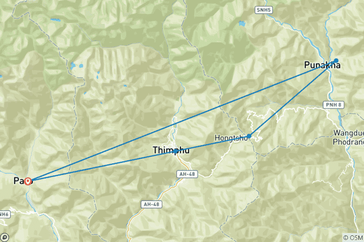 Map of All Inclusive 5 Days Magical Bhutan Tour: Explore Thimphu, Punakha and Paro with Luxury Holidays Nepal