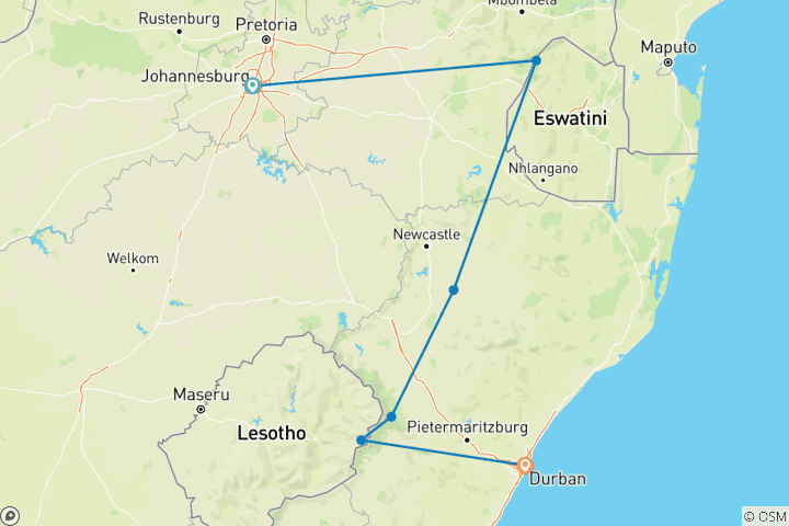 Mapa de 7 Días | Senderismo de Johannesburgo a Drakensberg