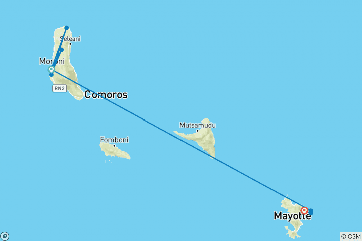 Karte von Komoren und Mayotte Entdeckungsreise