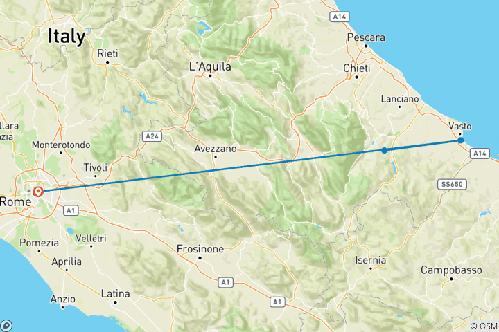 Carte du circuit Expérience culturelle, fêtes patronales et vendanges dans les Abruzzes