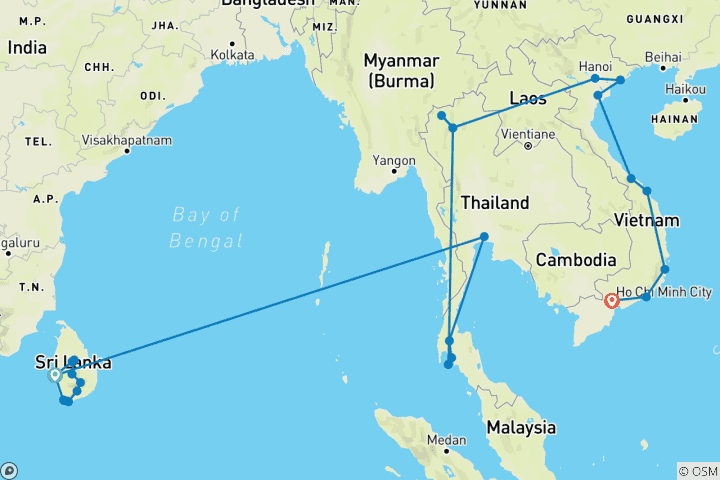 Map of Sri Lanka, Thailand & Vietnam - Feel Free Travel