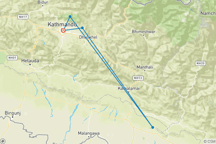 Kaart van Trektocht rond Kathmandu- 7 dagen