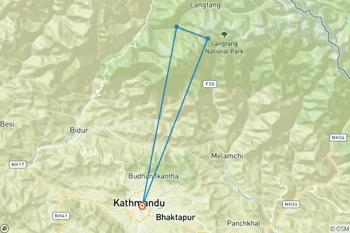 Map of Langtang  Valley Trek- 10  Days