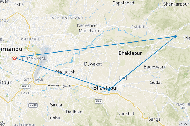 Map of Nepal Cultural Tour - 4 Days