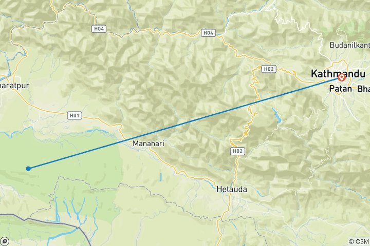 Map of 3 Night / 4 Days Chitwan Safari Tour