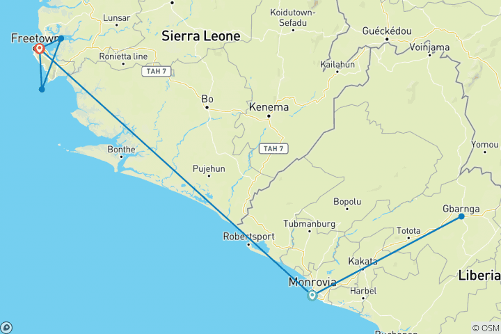 Karte von Liberia und Sierra Leone Kultur- und Geschichtereise