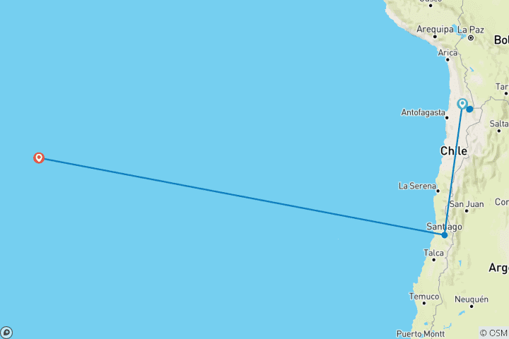 Carte du circuit 8 - Jours Expérience unique à San Pedro de Atacama et sur l'île de Pâques - Rapa Nui