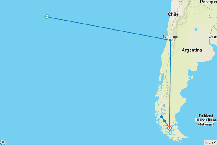 Carte du circuit Expérience unique à Rapa Nui - Île de Pâques et en Patagonie chilienne - 8 jours