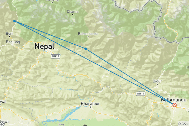 Map of Tamang Heritage Trail Trek- 7 Days