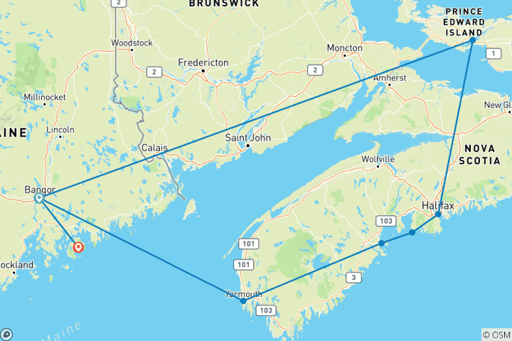 Carte du circuit Points forts de la Nouvelle- Écosse et de l'Île- du- Prince- Édouard