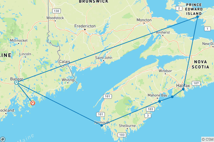 Carte du circuit Points forts de la Nouvelle- Écosse et de l'Île- du- Prince- Édouard