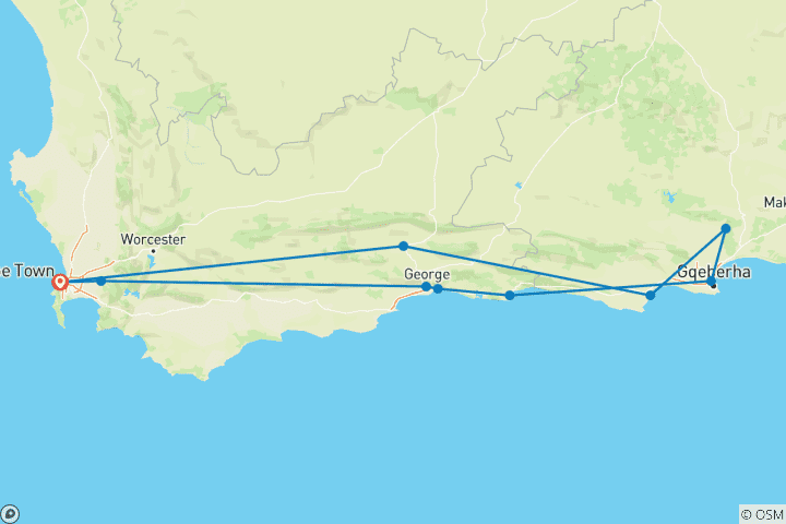 Map of Luxury Garden Route Journey from Cape Town