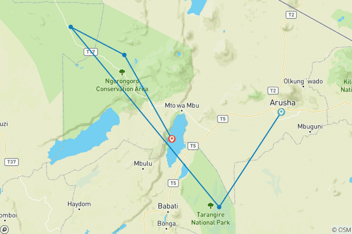 Map of 5 Days Tanzania big Five Safari