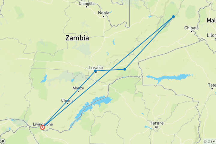 Map of 10 Days Exploring The Wonders Of Zambia