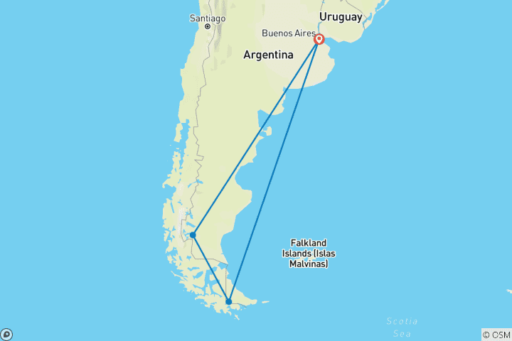 Map of 8-Days Premium Discovery Ushuaia & El Calafate from Buenos Aires