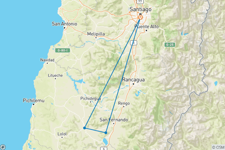 Carte du circuit Chili, le paradis du vin - 8 jours