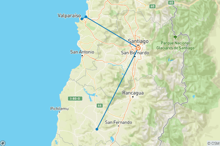 Kaart van Onderhoudend Chili: Santa Cruz de Colchagua & Viña del Mar - 9 dagen