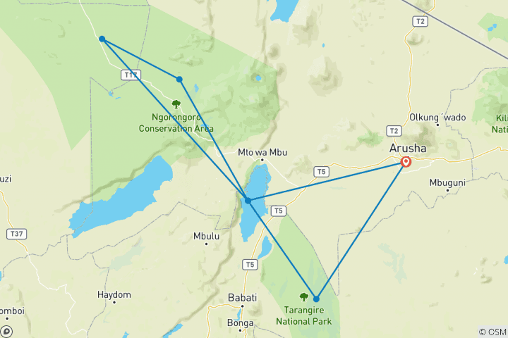 Mapa de Escapada de lujo de 7 días por la vida salvaje de Tanzania