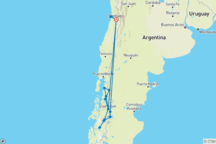 Map of Chileans southern road - 16 days