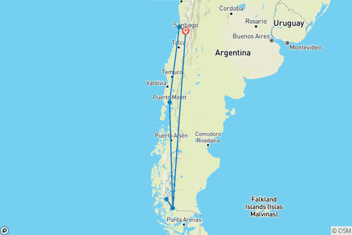 Kaart van Chileens Patagonië door zijn kanalen - 12 dagen