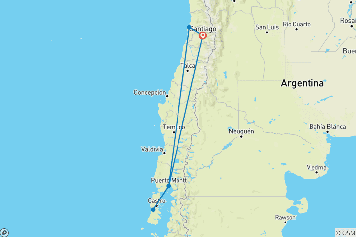 Karte von Chile: Santiago, Viña del Mar, Puerto Montt & die Insel Chiloe - 9 Tage