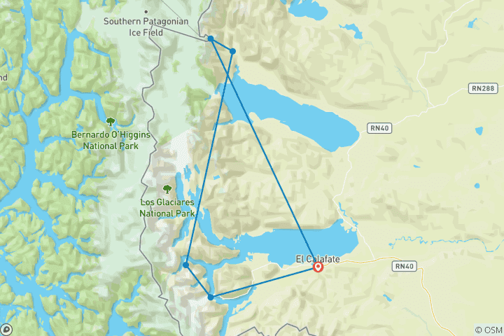 Kaart van Verkenningsreis door Argentinië - El Chaltén & El Calafate - premium - incl. maaltijden - 8 dagen