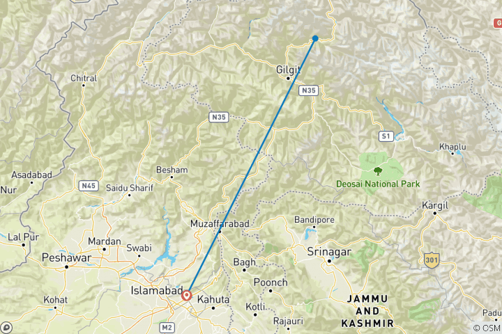 Carte du circuit 16 jours de Trek Shimshal Gujrab Boisam Pass 5050m et; Chafchingol Pass 5150m