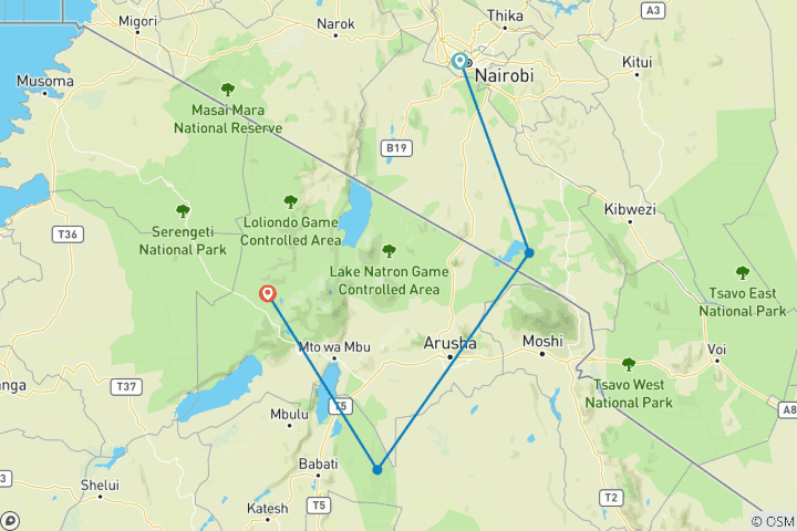 Carte du circuit Safari Kenya-Tanzanie