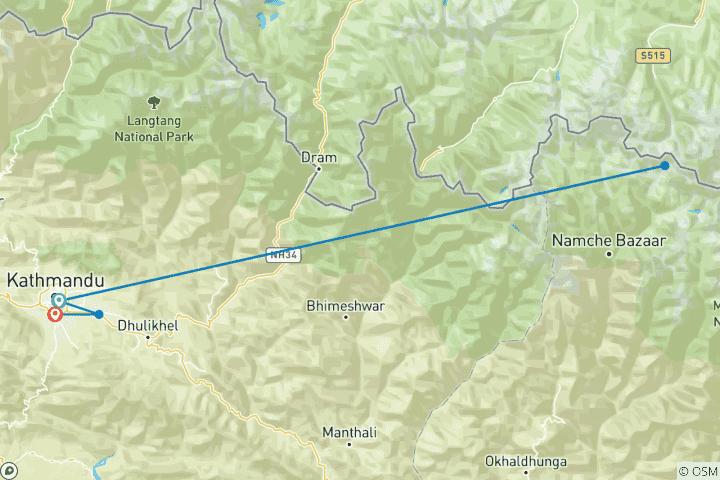 Map of Everest Flight with Kathmandu World Heritage Tour