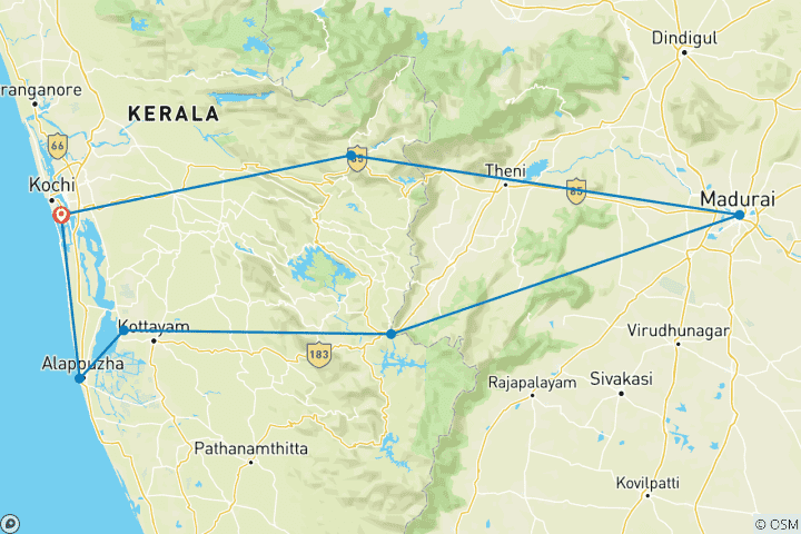 Map of 10 Days Romantic Beaches and Backwaters Tour of Kerela(ALL INCLUSIVE)